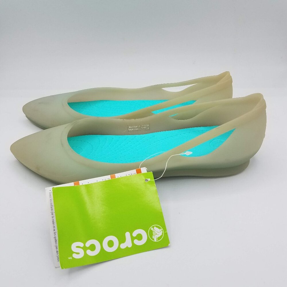 Crocs Shoes Womens 7 Rio Slip On Pointed Ballet Flats Platinum Pool 16265-0BD